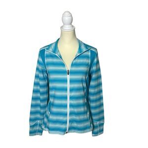 Title Nine Blue Ombre Striped Long Sleeve Full Zip Jacket Women's Size Medium